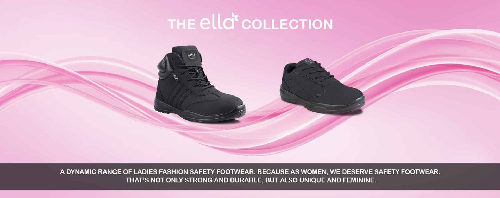 Ella hero web banner showcasing the Ella Collection of safety footwear.
